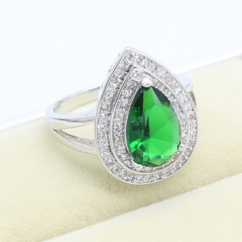 Green Emerald 925 Sterling Silver Ring For Women Party Birthday