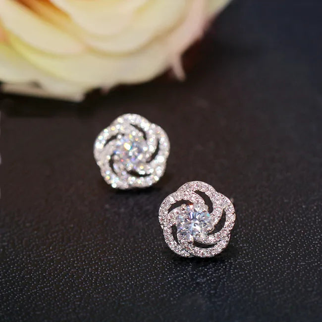 New Arrival Jewelry Female 925 Silver Needle Twist Rose Flower Zircon