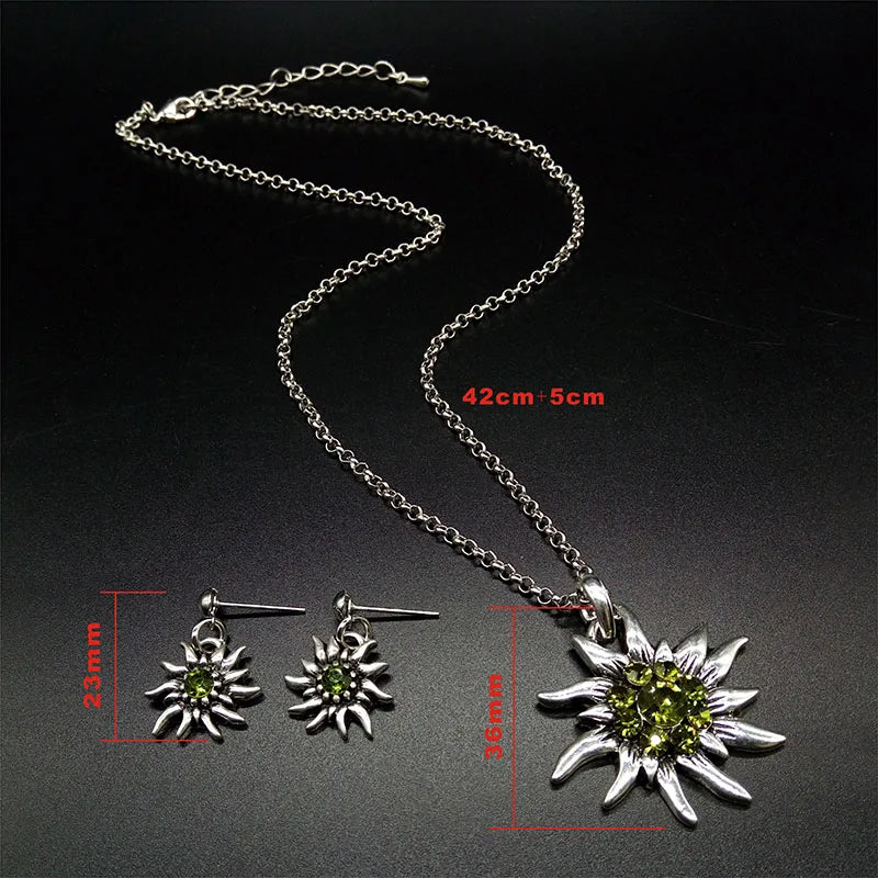Edelweiss Necklace and Stud Earrings Women's Costume Jewellery