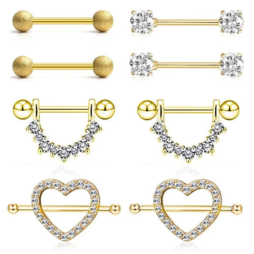 Stainless Steel Matte Nipple Piercing Set 14G Crystal Nipple Ring Body