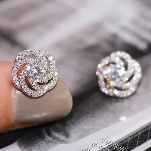 New Arrival Jewelry Female 925 Silver Needle Twist Rose Flower Zircon