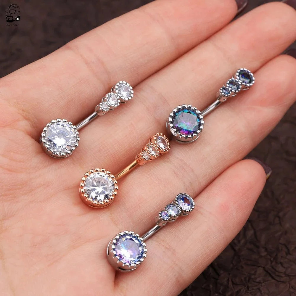 1PCS Surgical Steel Ab Crystal Belly Button Rings Zircon Heart Navel