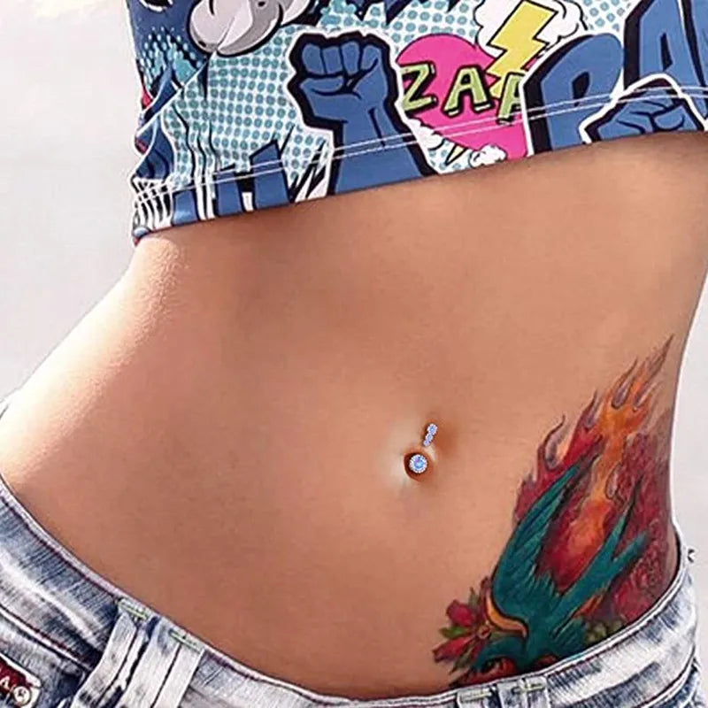 1PCS Surgical Steel Ab Crystal Belly Button Rings Zircon Heart Navel