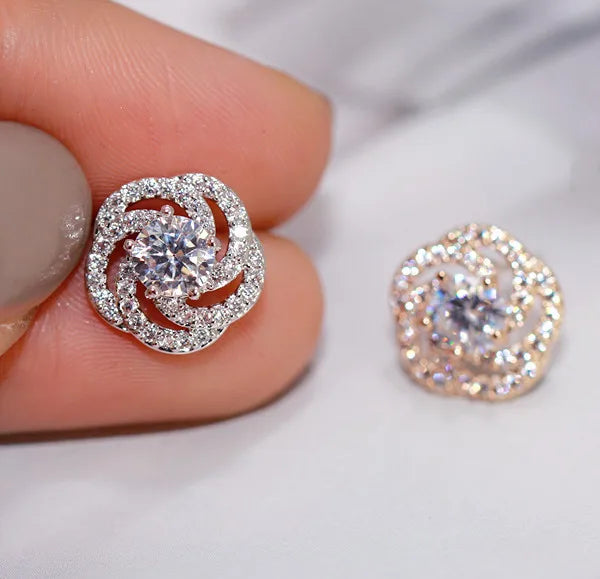 New Arrival Jewelry Female 925 Silver Needle Twist Rose Flower Zircon