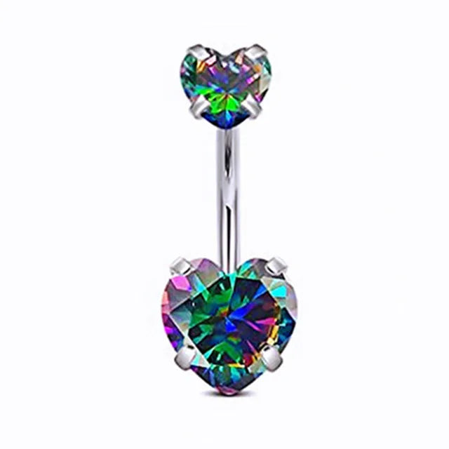 1PCS Surgical Steel Ab Crystal Belly Button Rings Zircon Heart Navel