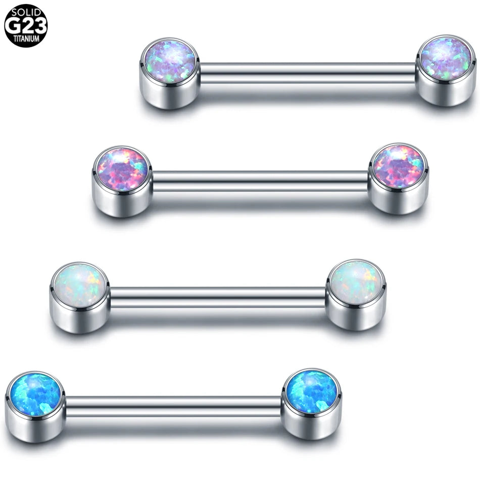 1PC Titanium Internally Thread Opal Nipple Bar 14G Tongue Piercings CZ