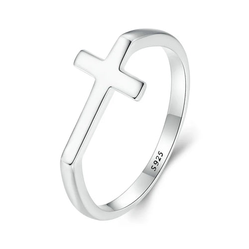 WOSTU Real 925 Sterling Silver Simple Cross Finger Ring for Women
