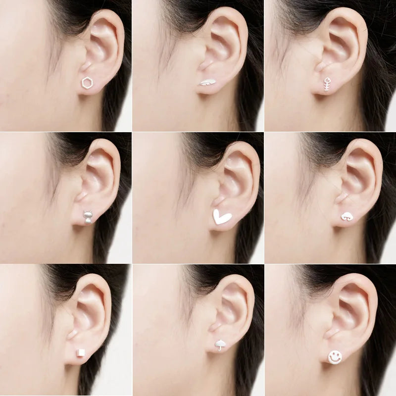 Silver Plated Creative Ear Hole Earrings for Women Prevent Korean