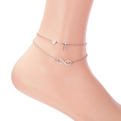 Bohemia Style Layered 26 Letter Heart Infinity Anklet For Women Summer