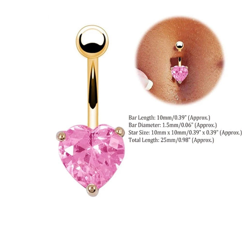 1pc Stainless Steel Belly Ring Flower Heart Crystal Navel Belly Button