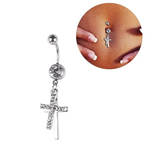 1pc Stainless Steel Belly Ring Flower Heart Crystal Navel Belly Button