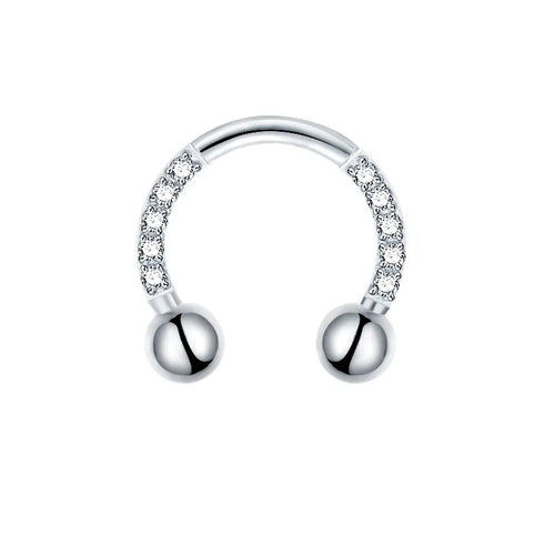 Titanium Zircon Hoop Nose Ring Septum Lip Circular Barbell Horseshoe