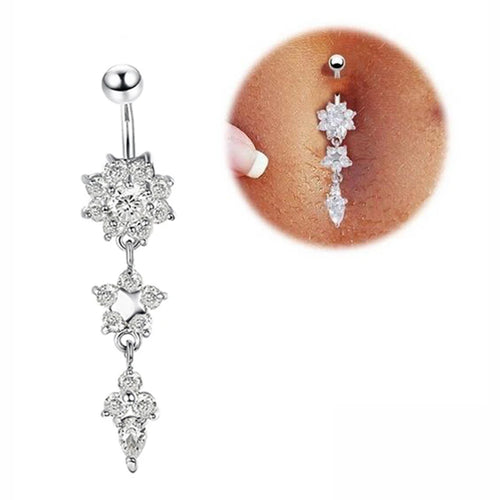 1pc Stainless Steel Belly Ring Flower Heart Crystal Navel Belly Button