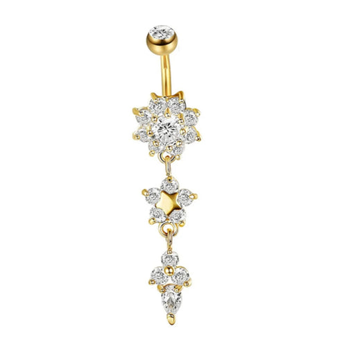 1pc Stainless Steel Belly Ring Flower Heart Crystal Navel Belly Button