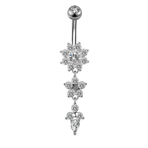 1pc Stainless Steel Belly Ring Flower Heart Crystal Navel Belly Button