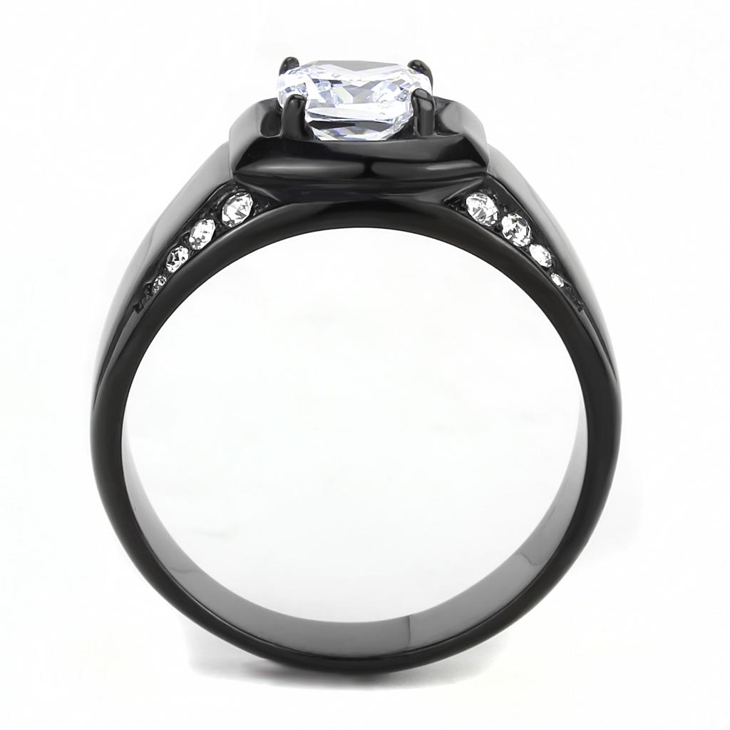 TK3467 - IP Black(Ion Plating) Stainless Steel Ring with AAA Grade CZ