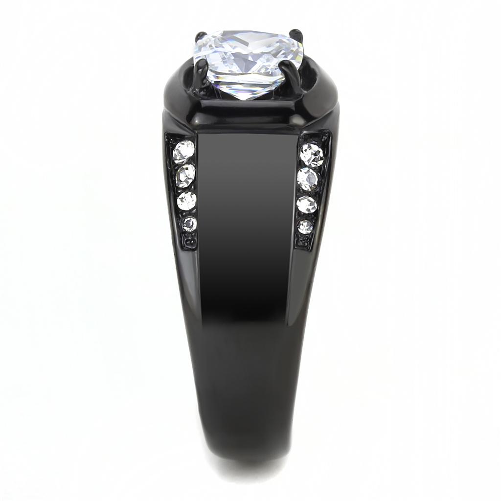 TK3467 - IP Black(Ion Plating) Stainless Steel Ring with AAA Grade CZ
