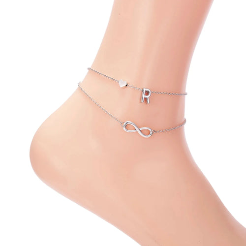 Bohemia Style Layered 26 Letter Heart Infinity Anklet For Women Summer