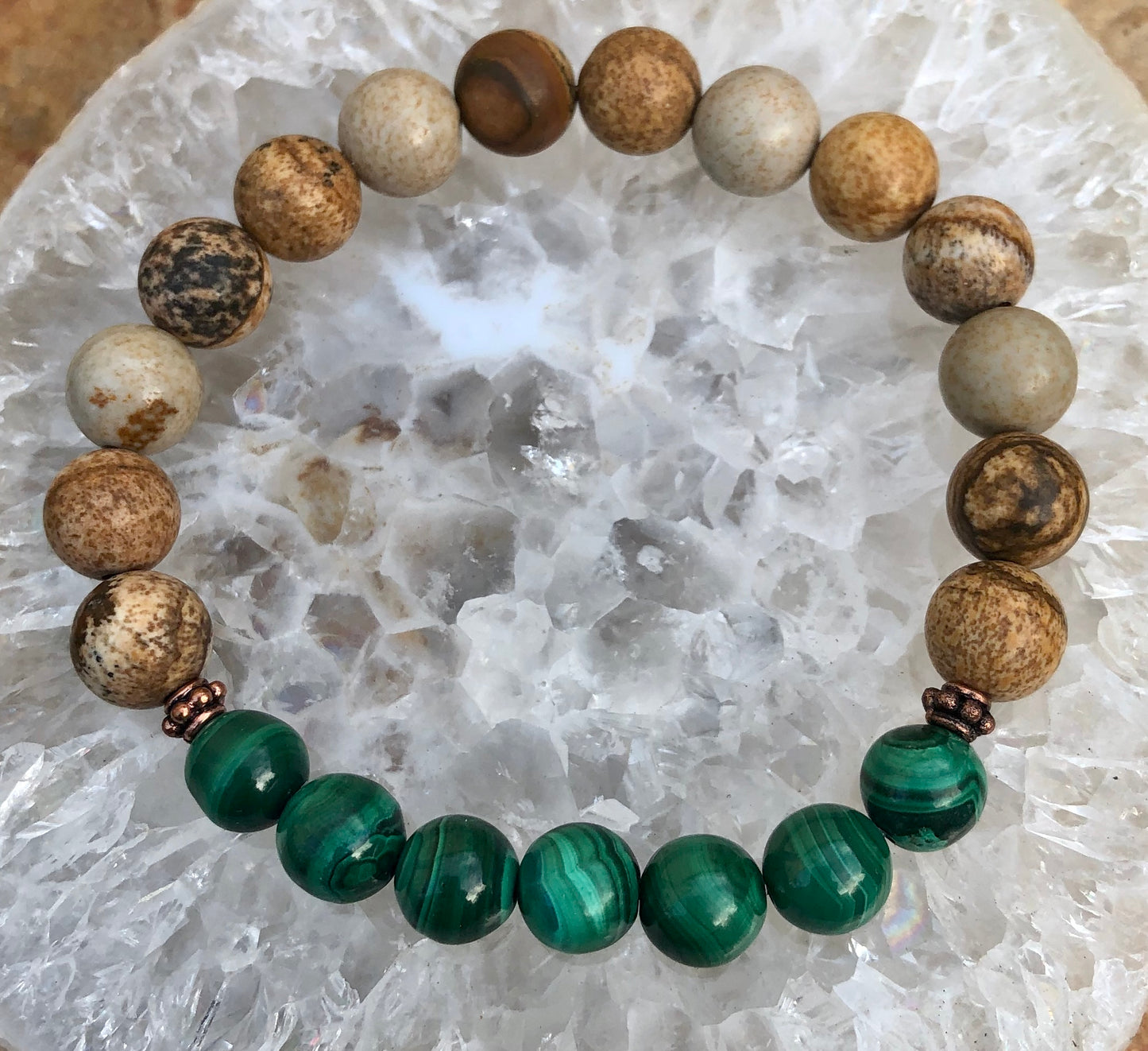 Malachite & Picture Jasper Stretch Bracelet! Genuine Stones!