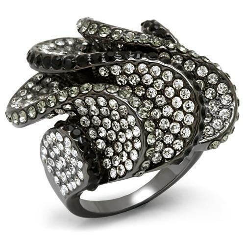 LO1635 - TIN Cobalt Black Brass Ring with Top Grade Crystal  in Multi